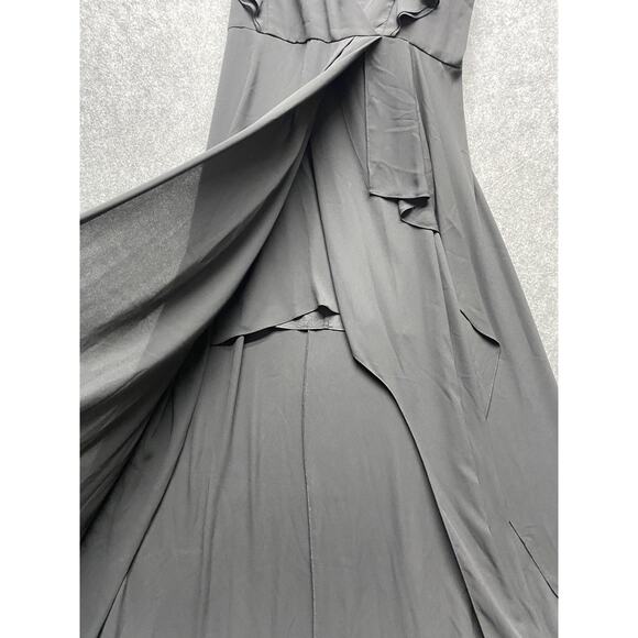 BCBGMAXAZRIA Dress Womens 12 Black Callie Ruffle Wrap Flutter Sleeve Maxi Gown - Picture 15 of 15